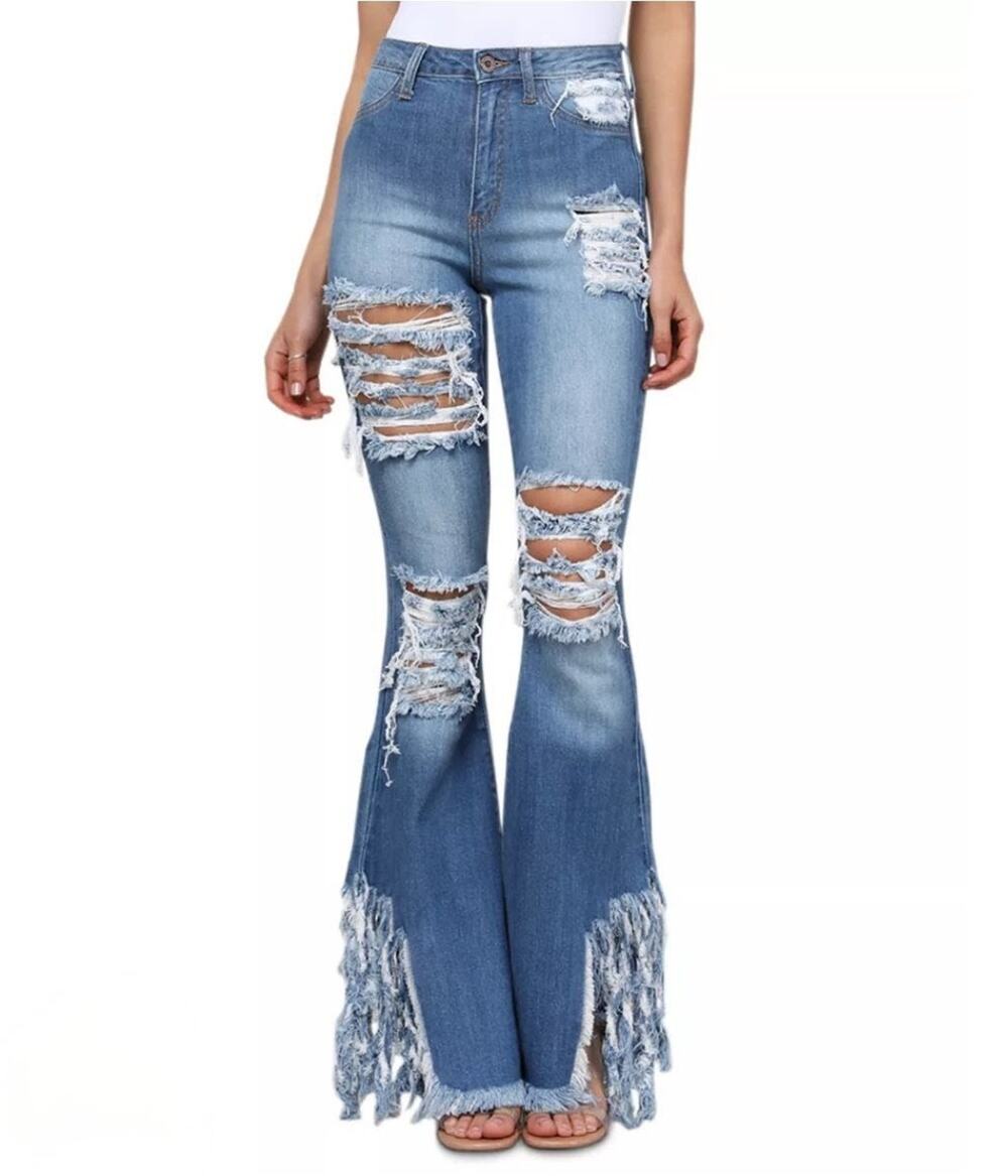 Aphrodite High Rise Curvy Destructed Flare Leg Jeans Womens 13/31 Y2K